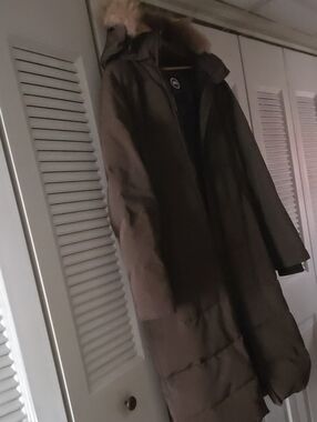Canada Goose Brown Long Down Puffer Coat with Fur-Trim Hood